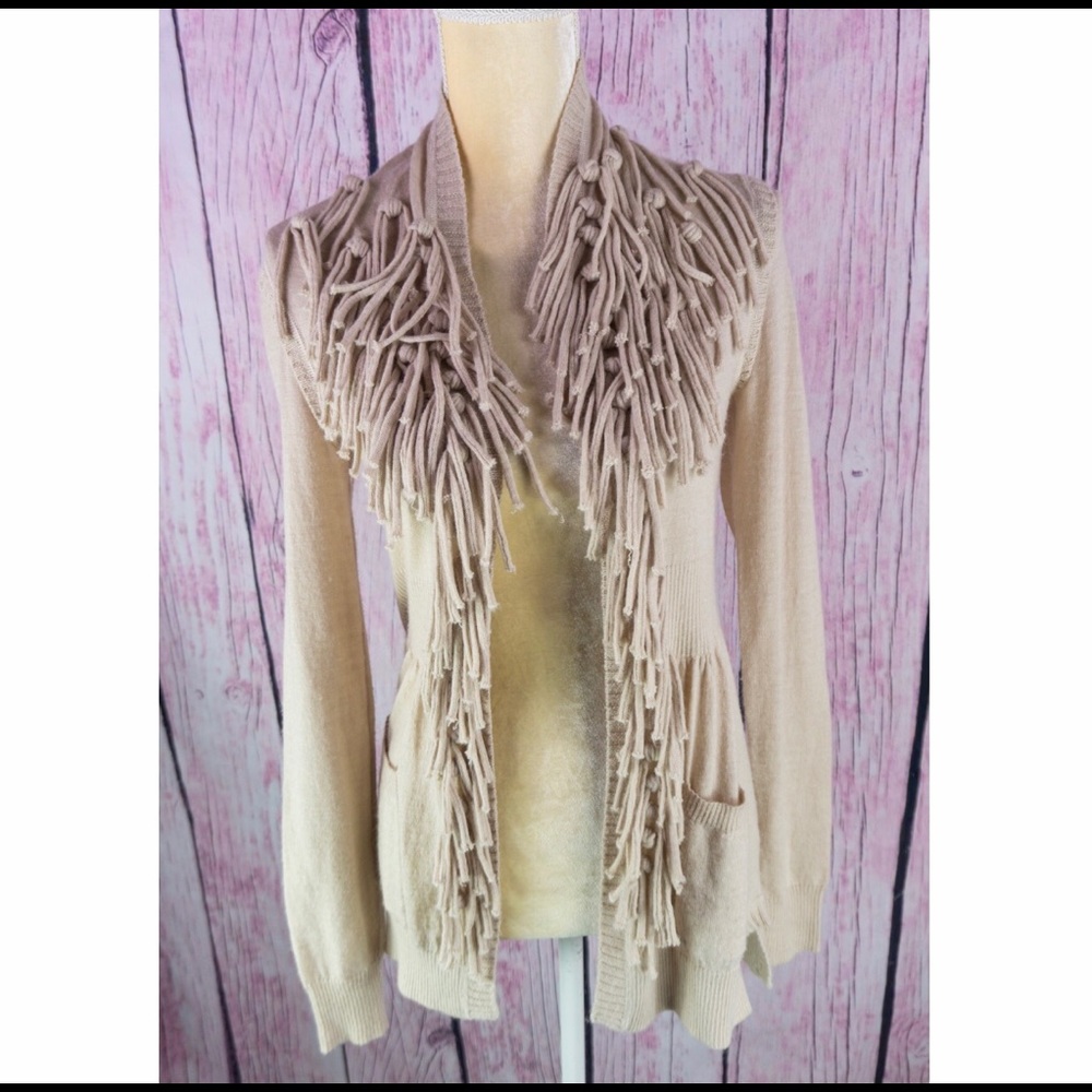 Rebecca Taylor Beige Tassel Cardigan